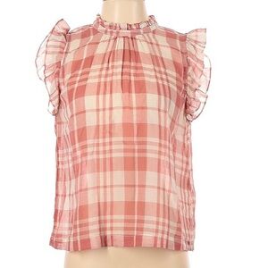 Isabella Sinclair Light Pink Gingham Lightweight Ruffle Sleeve Blouse  - Size S